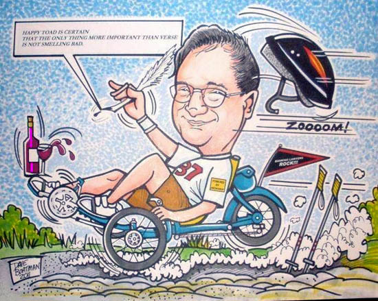 David's Caricature / Guy on bike holding writing quill